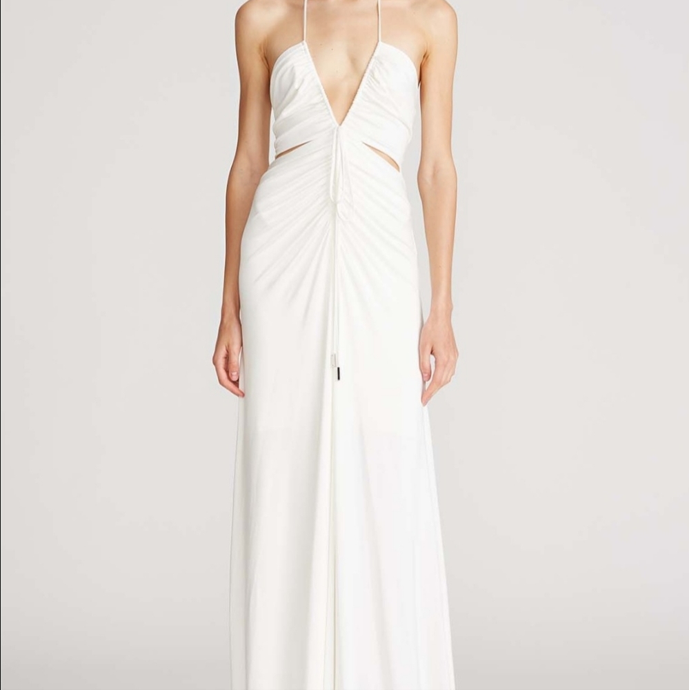 Halston Grace Ruched Jersey Halter Gown